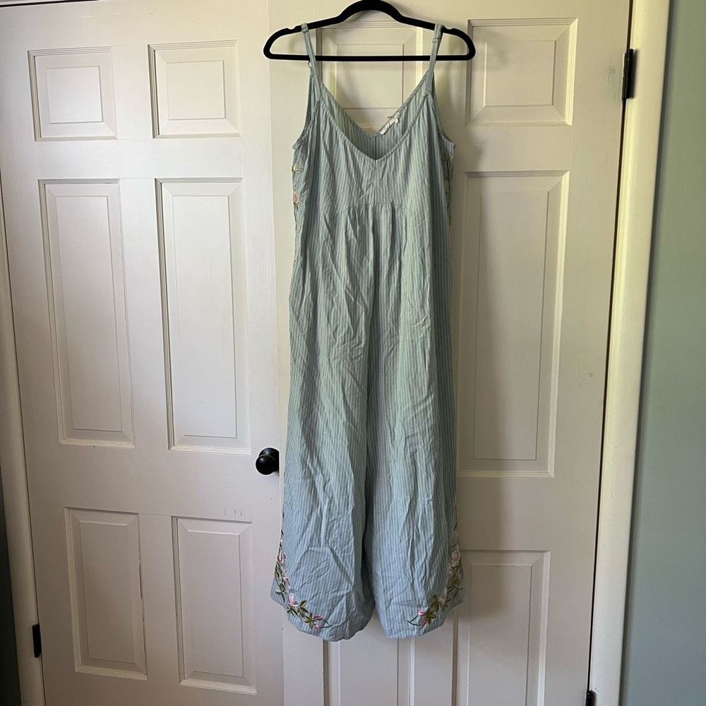Anthropologie Floreat romper jumpsuit blue embroidered M